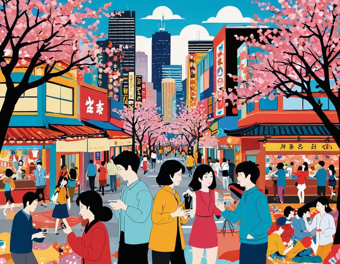 A vibrant collage featuring cheerful characters from adult content, playfully engaging in activities that exude joy and happiness. The background is a colorful abstract design with elements of the Japanese culture, like cherry blossoms and cityscapes, symbolizing JAV entertainment. Incorporate playful expressions and warm colors to create an inviting atmosphere. Include subtle hints of iconic adult film elements, merging fun with entertainment. digital illustration. vibrant colors. playful style.